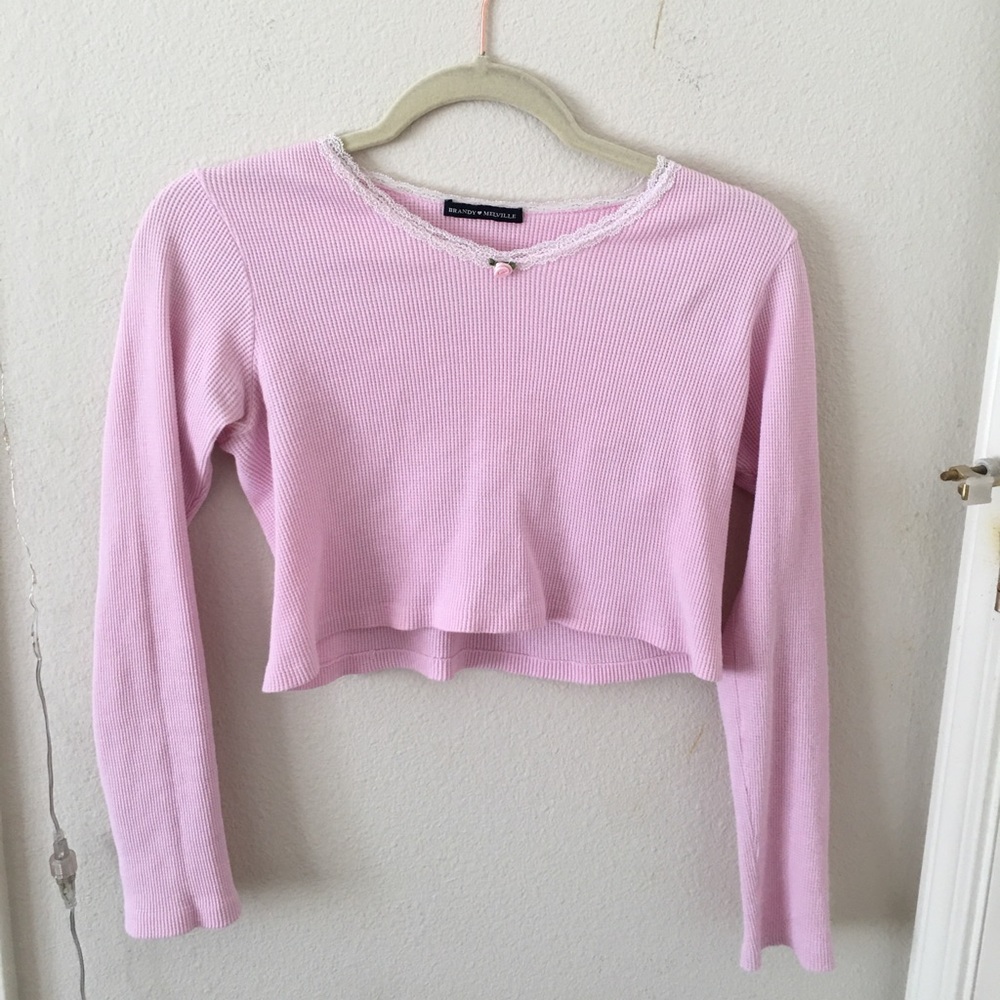 Brandy Melville thermal lace crop top pink